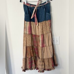 Young Threads Funky Tulip Patchwork Belted Skirt (Denim) M